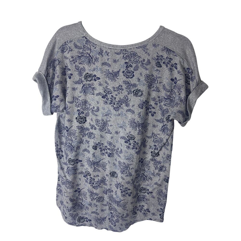 Lucky Brand Blue Floral Print Short Sleeve Tee Shirt Size XL - Picture 3 of 5